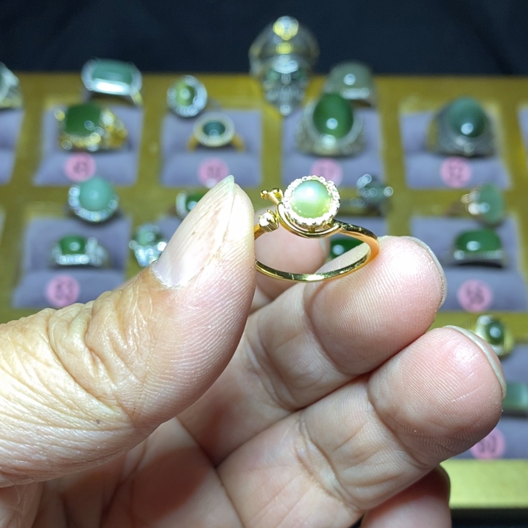 和田玉（碧玉）戒指银S925镶嵌