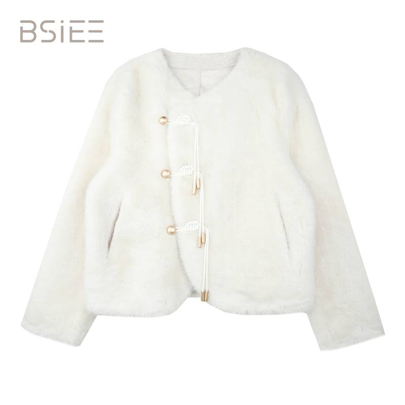 BSIEE本涩圆领斜门襟国风外套短款时尚