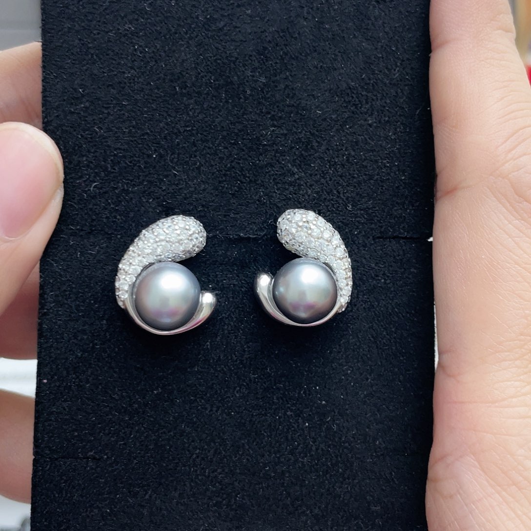 海水珍珠耳饰银S925镶嵌