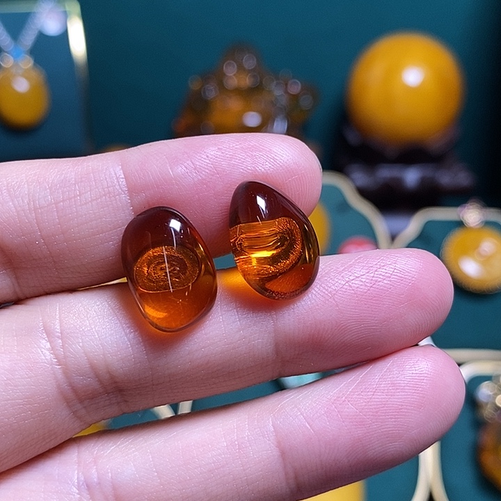 银S925镶嵌琥珀（花珀）耳饰