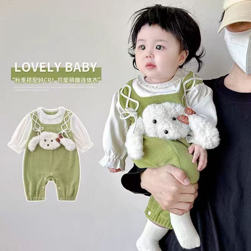婴儿衣服长袖春秋季宝宝连体衣新生儿超萌可爱狗爬服外出服