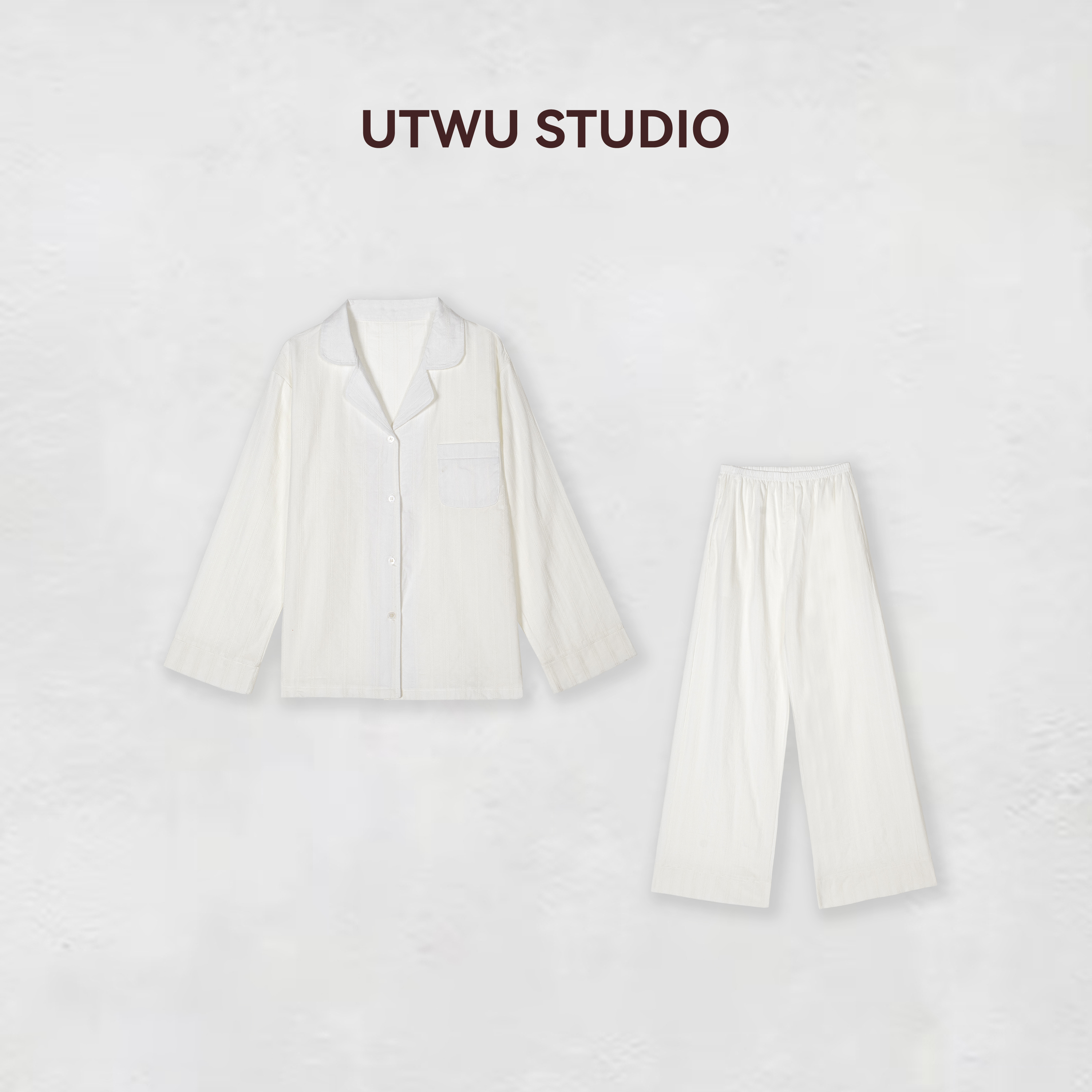 UTWU「裸肤挚爱」1oo棉法式浪漫纯色睡衣套装S25S1004