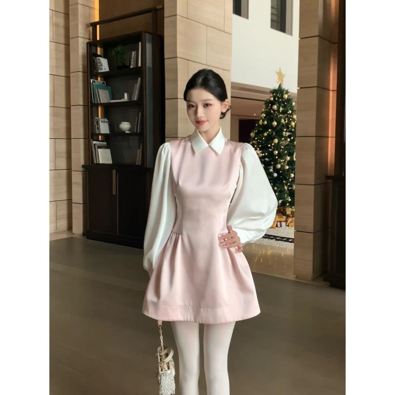 春日部【假日甜心】法式温柔风衬衫连衣裙套装01508