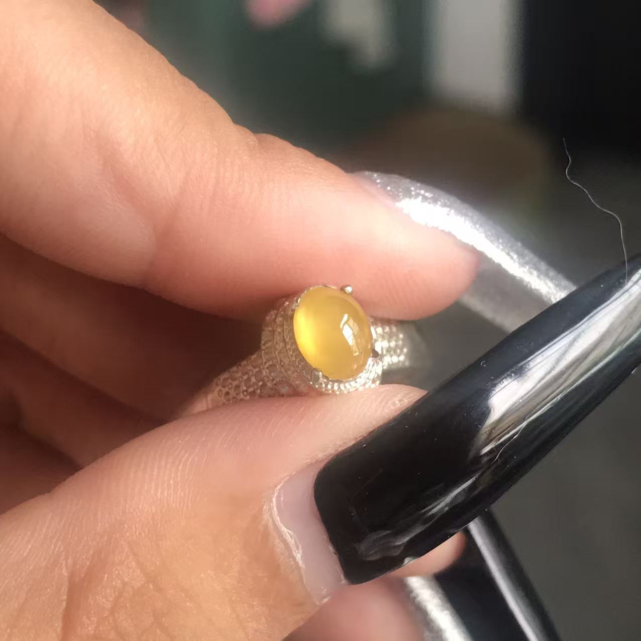 缅甸纯天然黄翡戒面