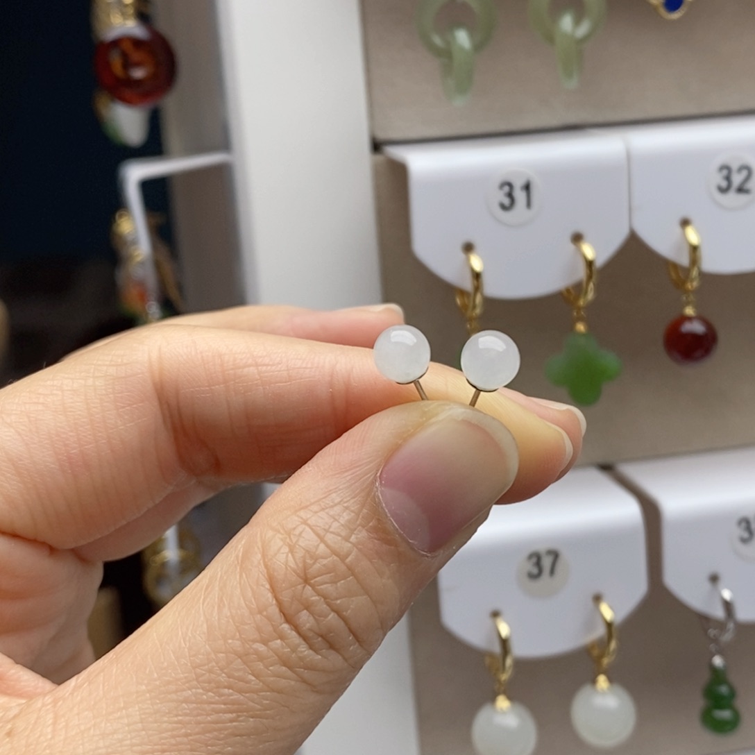 银S925镶嵌和田玉耳饰