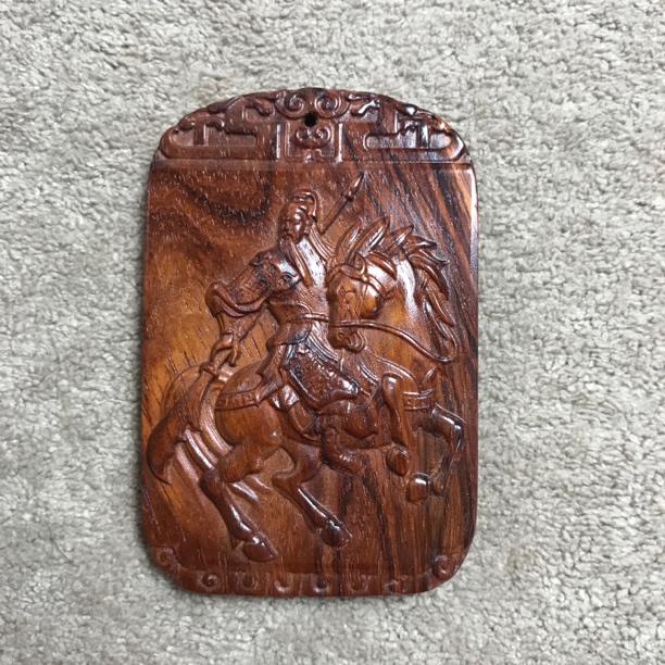 海南黄花梨油梨老料关公马牌挂件吊坠尺寸6.2/4.1/0.7重10.7克