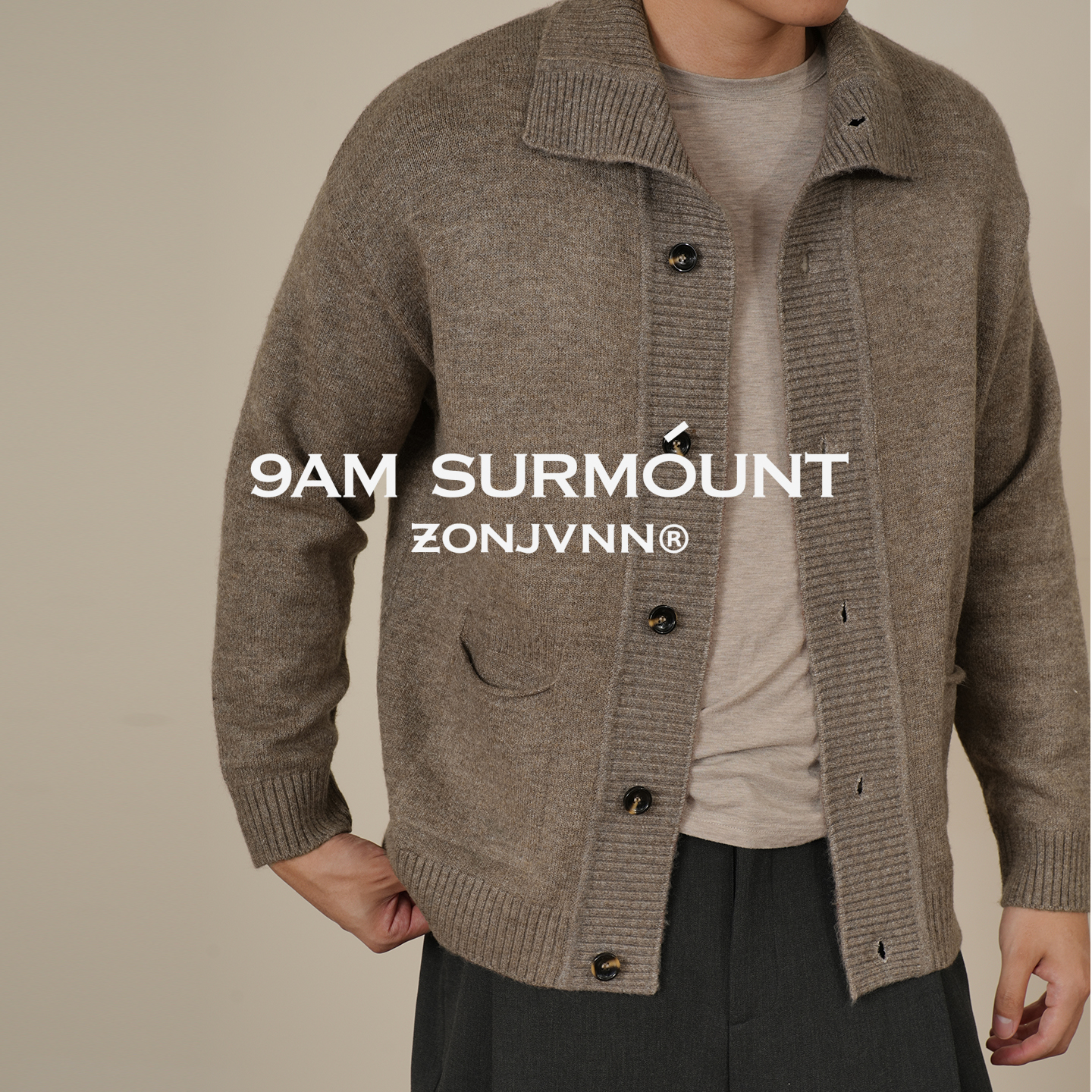 ZONJVNN老钱风经典翻领毛织开衫密织螺纹外套时尚百搭秋冬保暖男