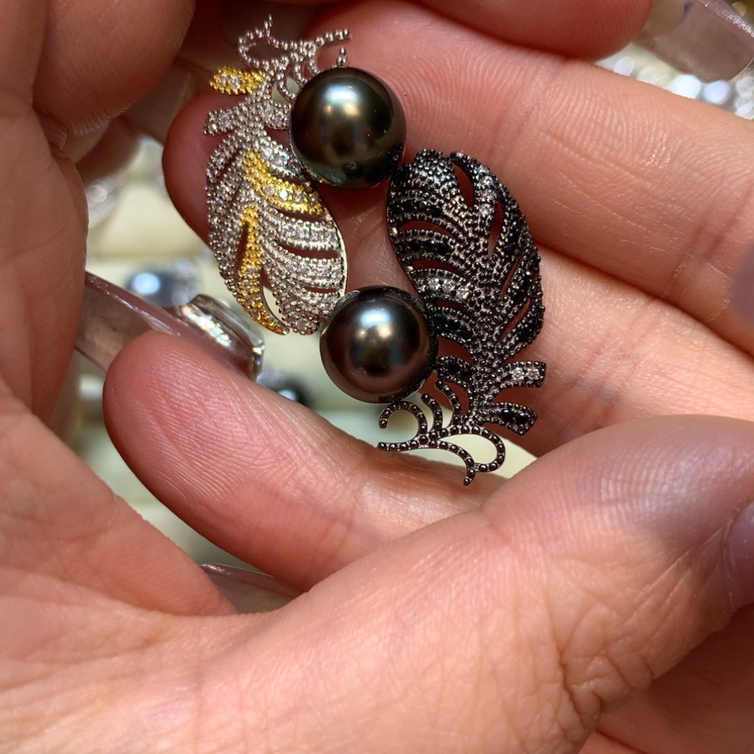 海水珍珠耳饰银S925镶嵌