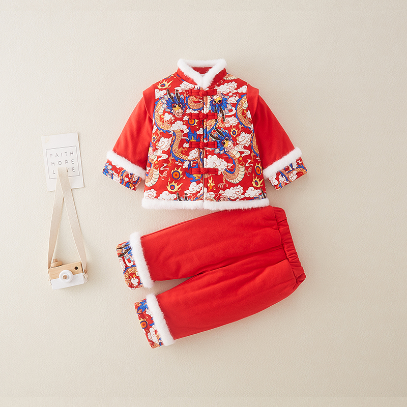 微瑕疵尾货加厚款中国风冬季棉内胆唐装套装宝宝女童女宝