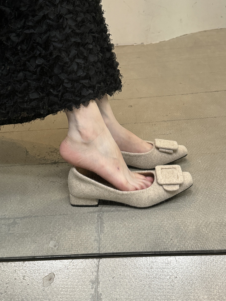 阿南儿~ 法式粗跟气质玛丽珍鞋女鞋子加绒棉单鞋气质方头通勤瓢鞋