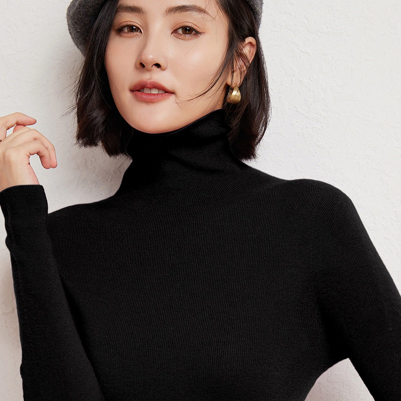 爆款推荐～高领精纺羊毛纯色堆堆领修身衫可机洗长袖不起球毛衣