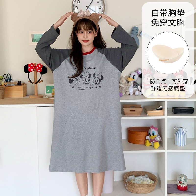 Disney/迪士尼春秋新款套头长袖带胸垫睡衣女宽松休闲家居服0150