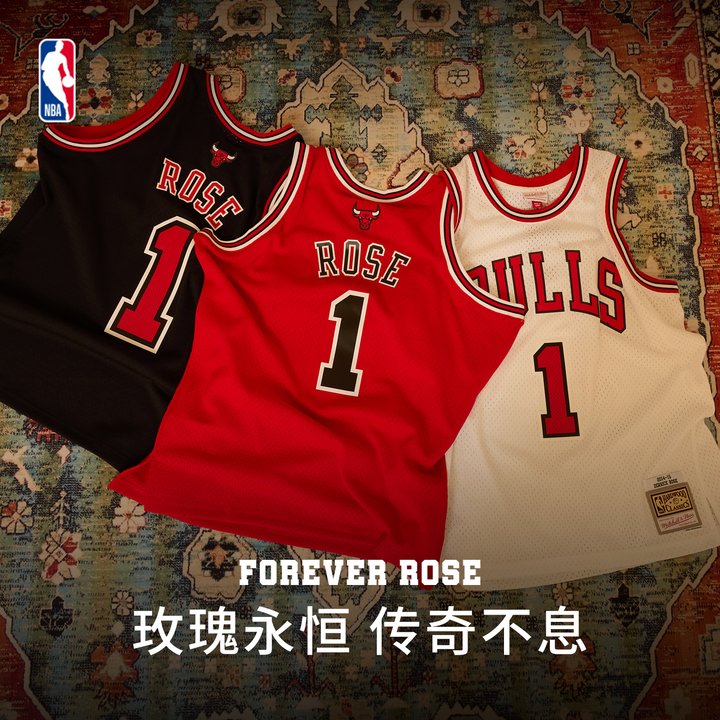 NBA官方 X MITCHELL&NESS公牛罗斯复古球迷版退役球衣