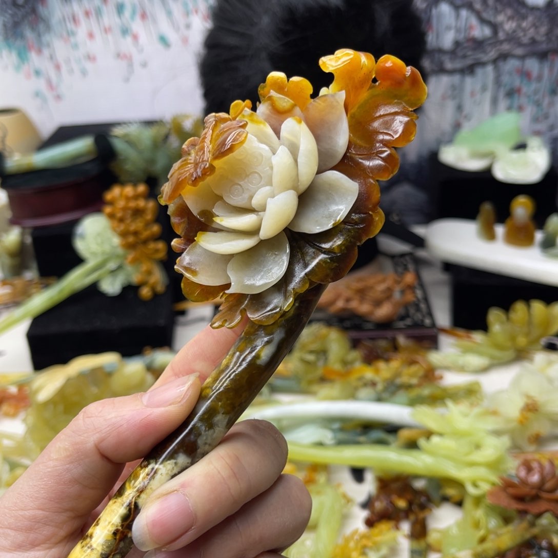 【闪购商品】蛇纹石玉发饰合金i*7