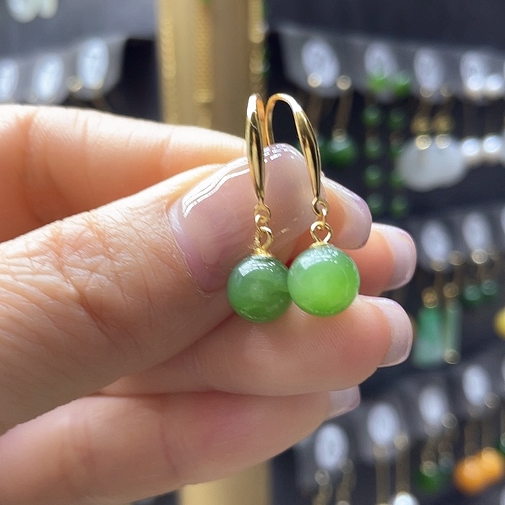 和田玉银S925镀金镶嵌耳饰