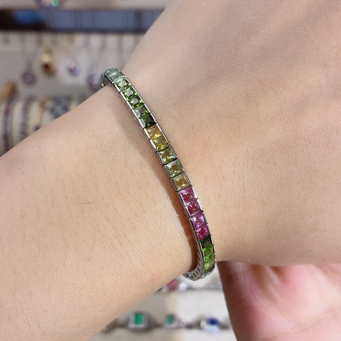 银S925镶嵌手链碧玺