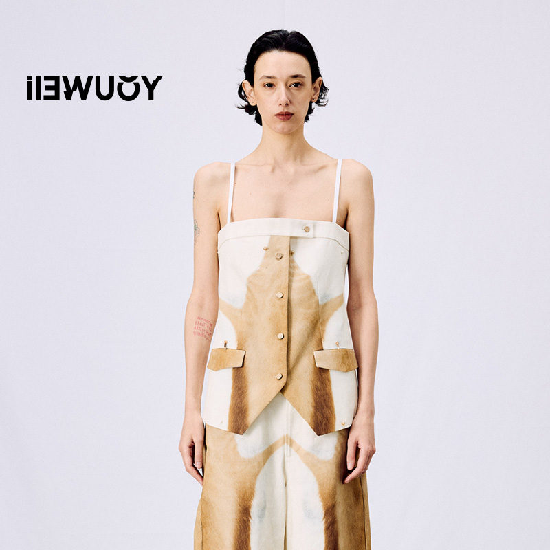 有尾YOUWEI 艺术印花钉珠吊带马甲 Y3625106