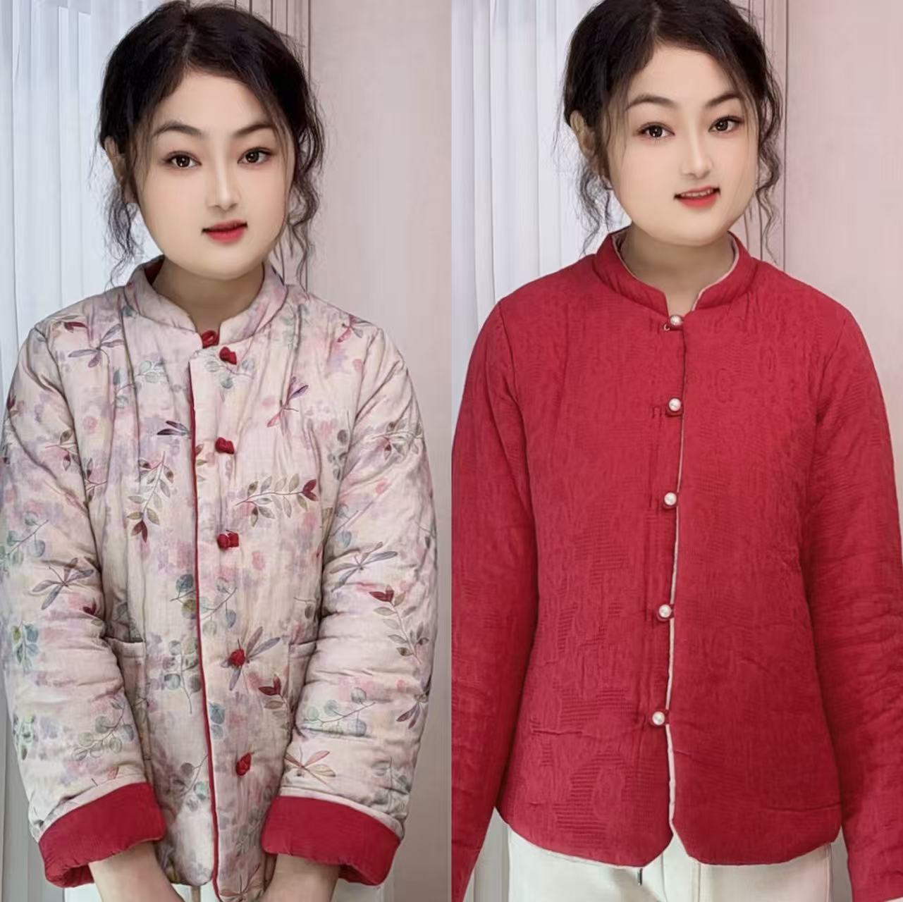 2025冬季常规款保暖长袖印花立领棉衣棉服小棉女装秋冬加绒加厚