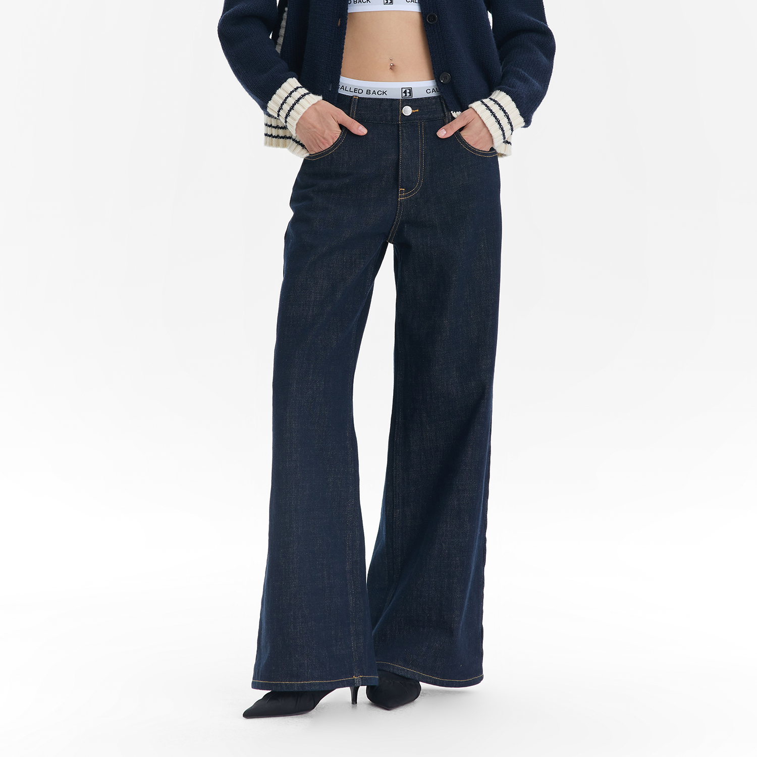 CALLED BACK【曼哈顿夜】秋季新款潮流高腰直筒双腰头牛仔裤女