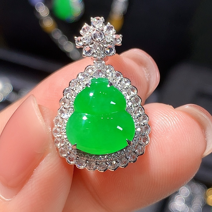 翡翠18K金镶嵌吊坠(不含链)