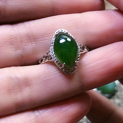 和田玉戒指银S925镶嵌