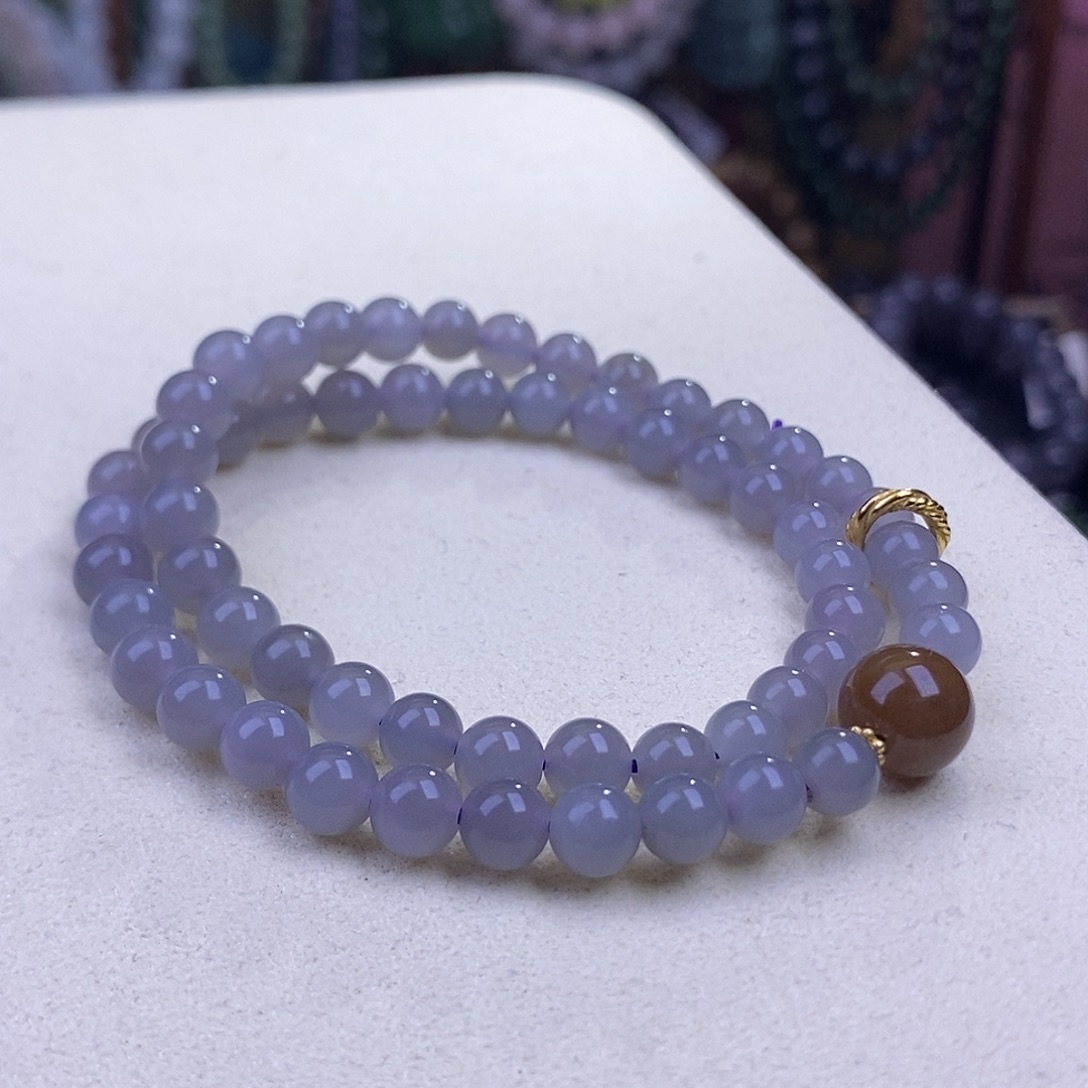 和田玉未镶嵌颈饰6m冰烟紫老料两圈手链