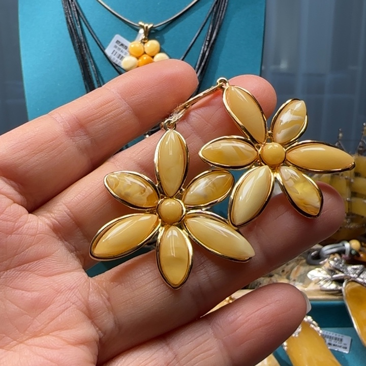 琥珀未镶嵌耳饰波兰设计款琥珀蜜蜡