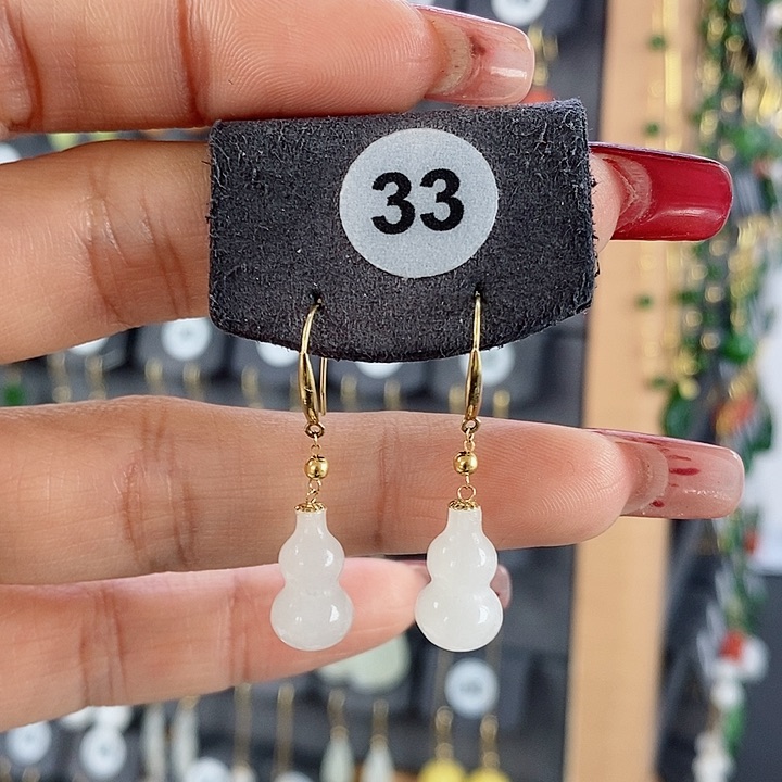 和田玉耳饰18K金镶嵌