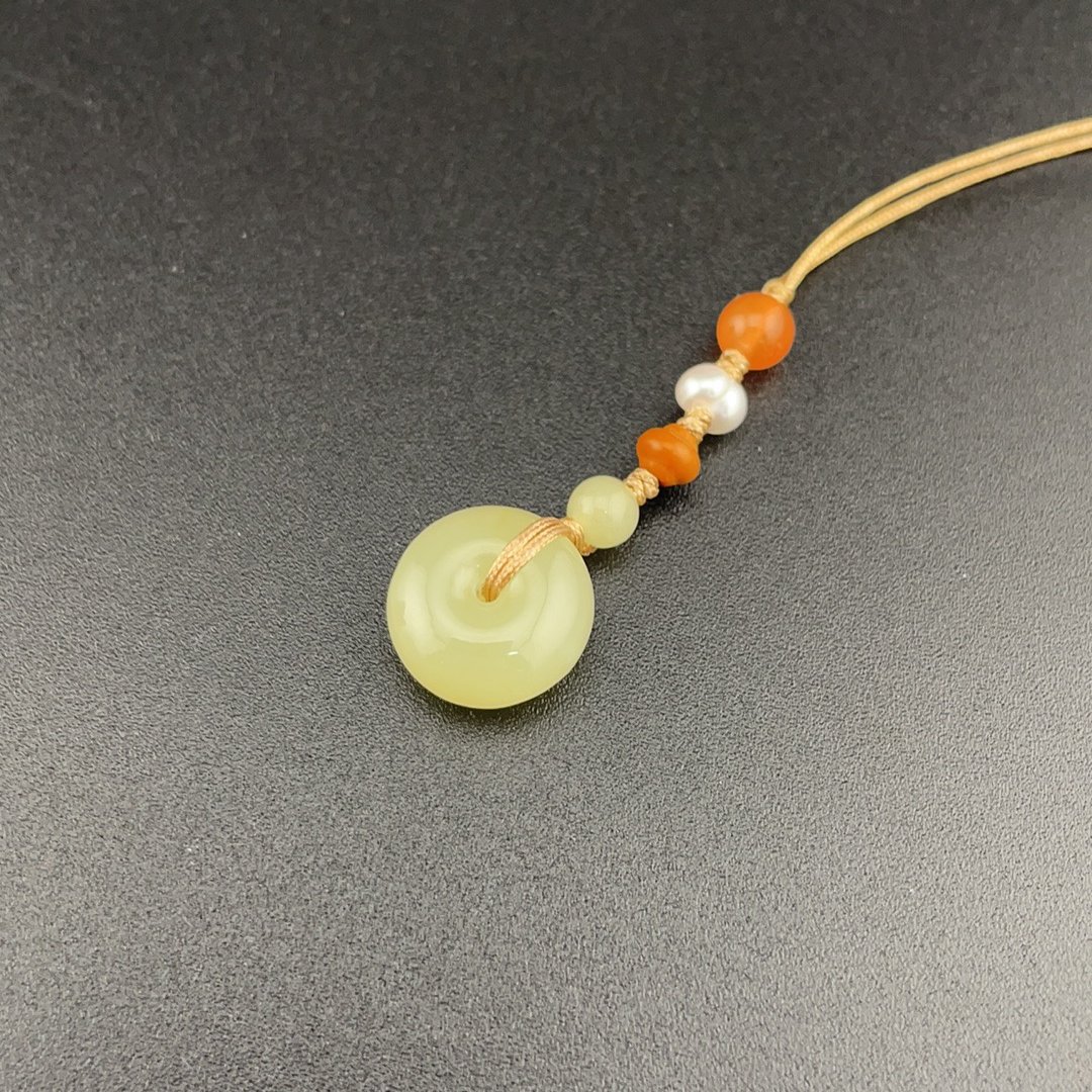 BY0725FLSF标003 北玉精选 和田玉平安扣手机链