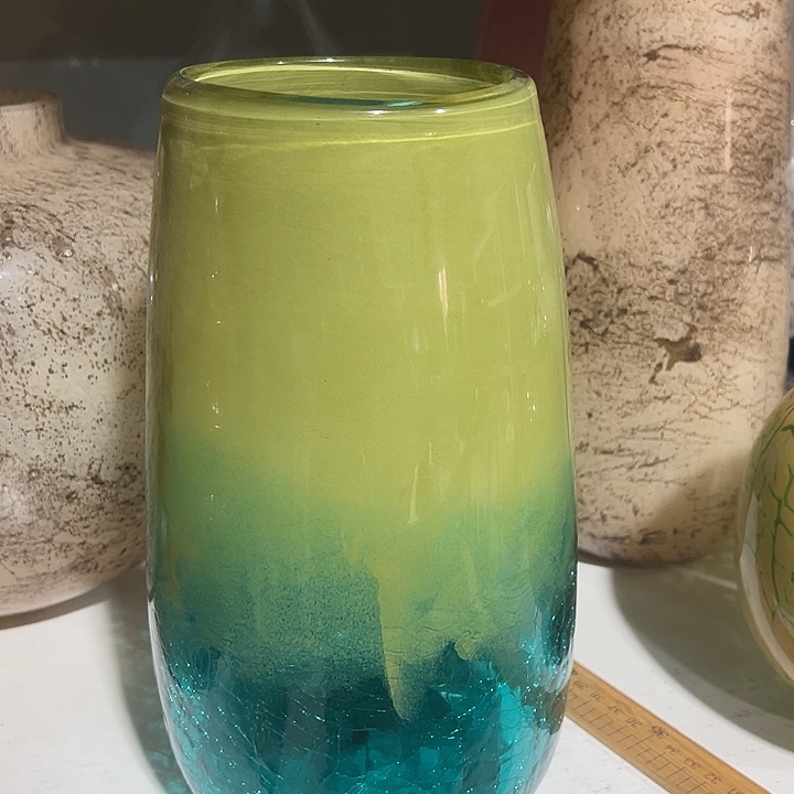手工艺品琉璃绿色花瓶花器高26口9