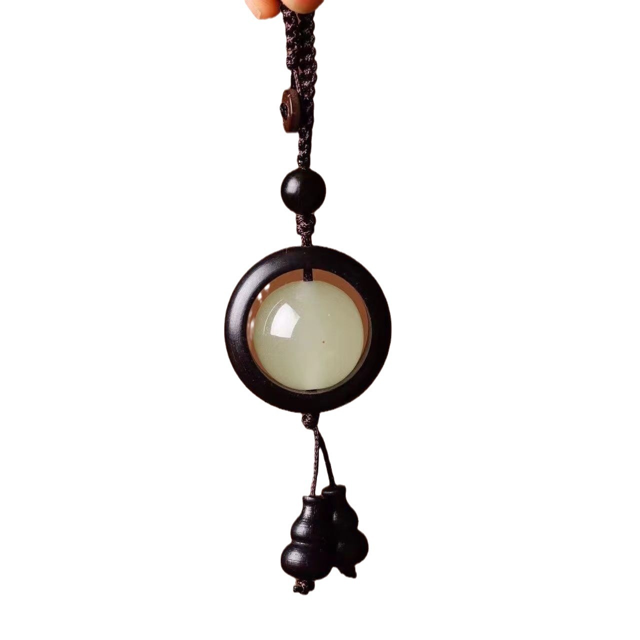 正宗黑檀木时来运转夜明珠夜光搭配天然木质手机扣挂件情侣款设计