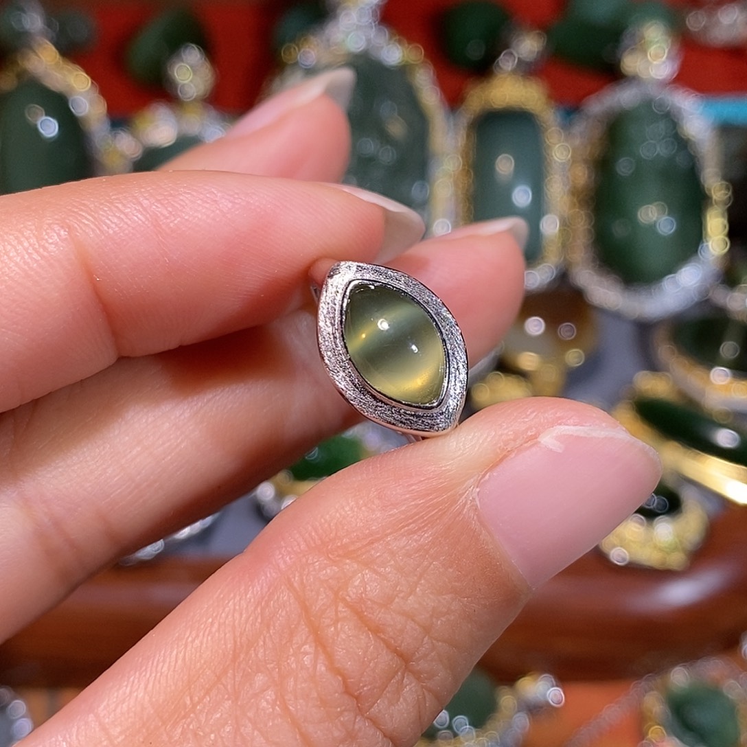 和田玉（碧玉）银S925镶嵌戒指