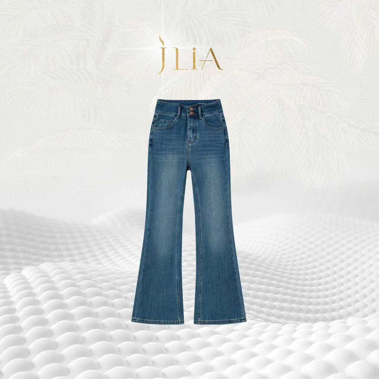 JLIA GOLD-9908月光蓝-单款&植绒-四面弹双环扣高腰小微喇牛仔裤