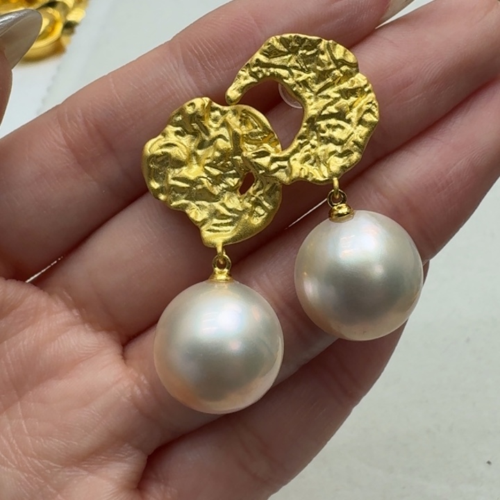 耳饰银S925镶嵌拼合珍珠（马贝珠）