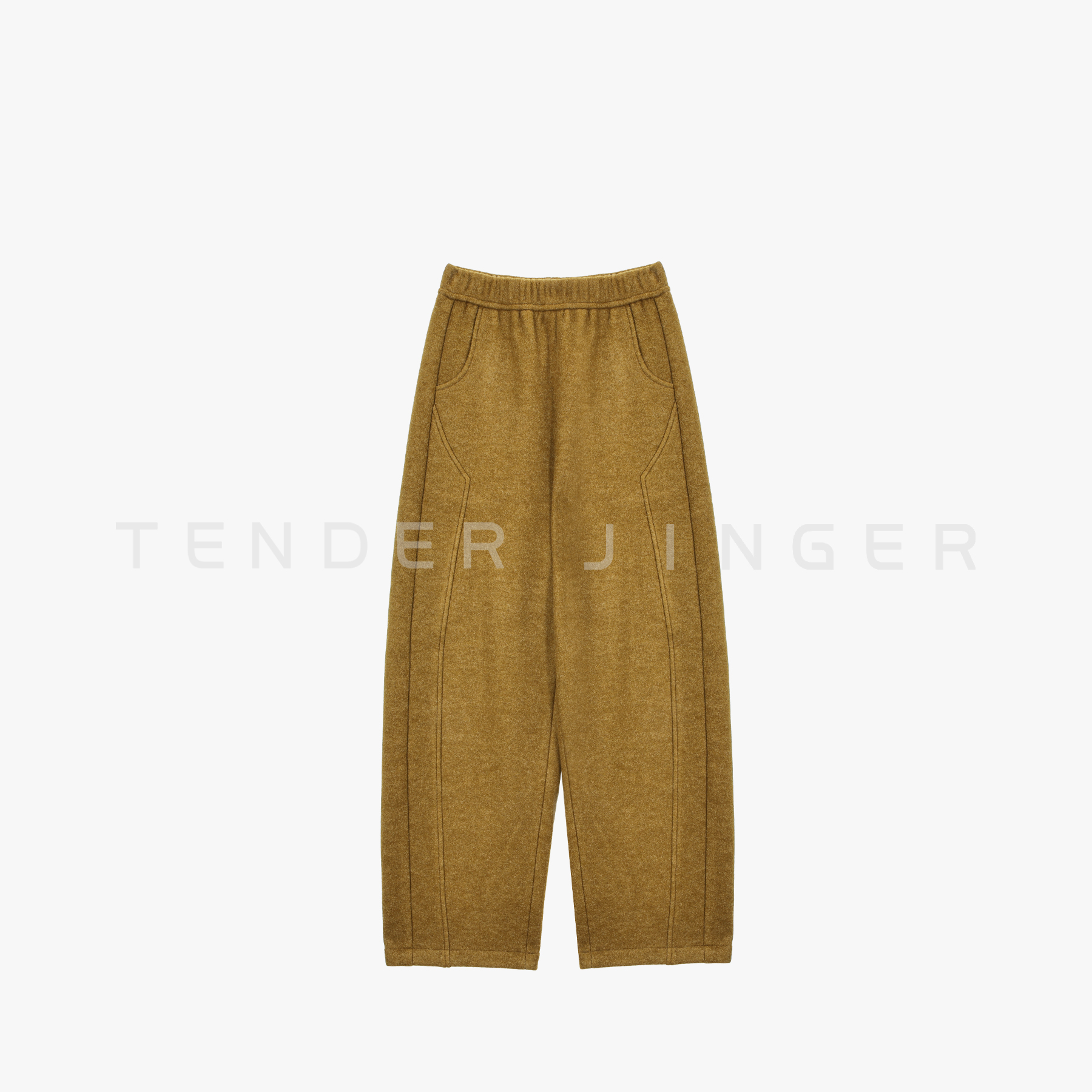 Tender Jinger｜女设计师羊毛混纺松紧腰加厚绒弯刀裤T54HAI50573
