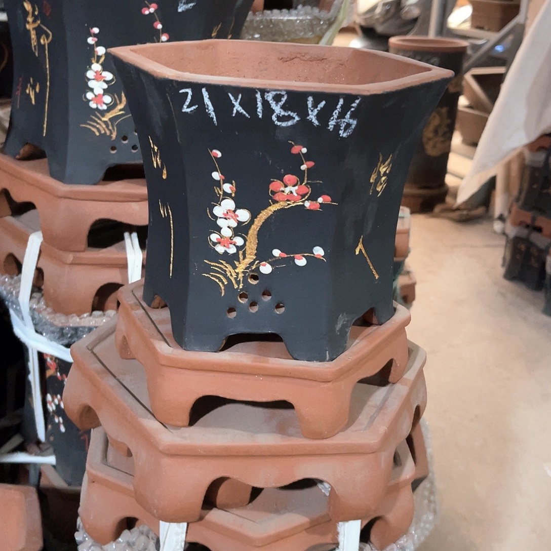 紫砂花盆六方盆一个
