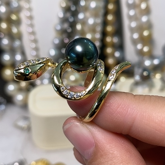 海水珍珠戒圈银S925镶嵌9-10