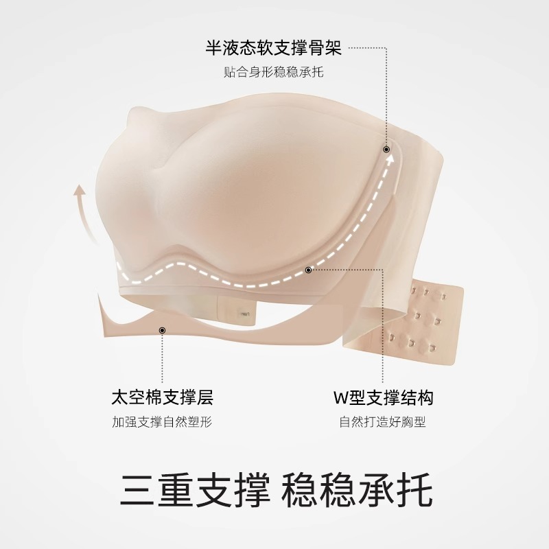 【放心跳】粉底液无肩带内衣女聚拢小胸收副乳无痕美背抹胸裹胸