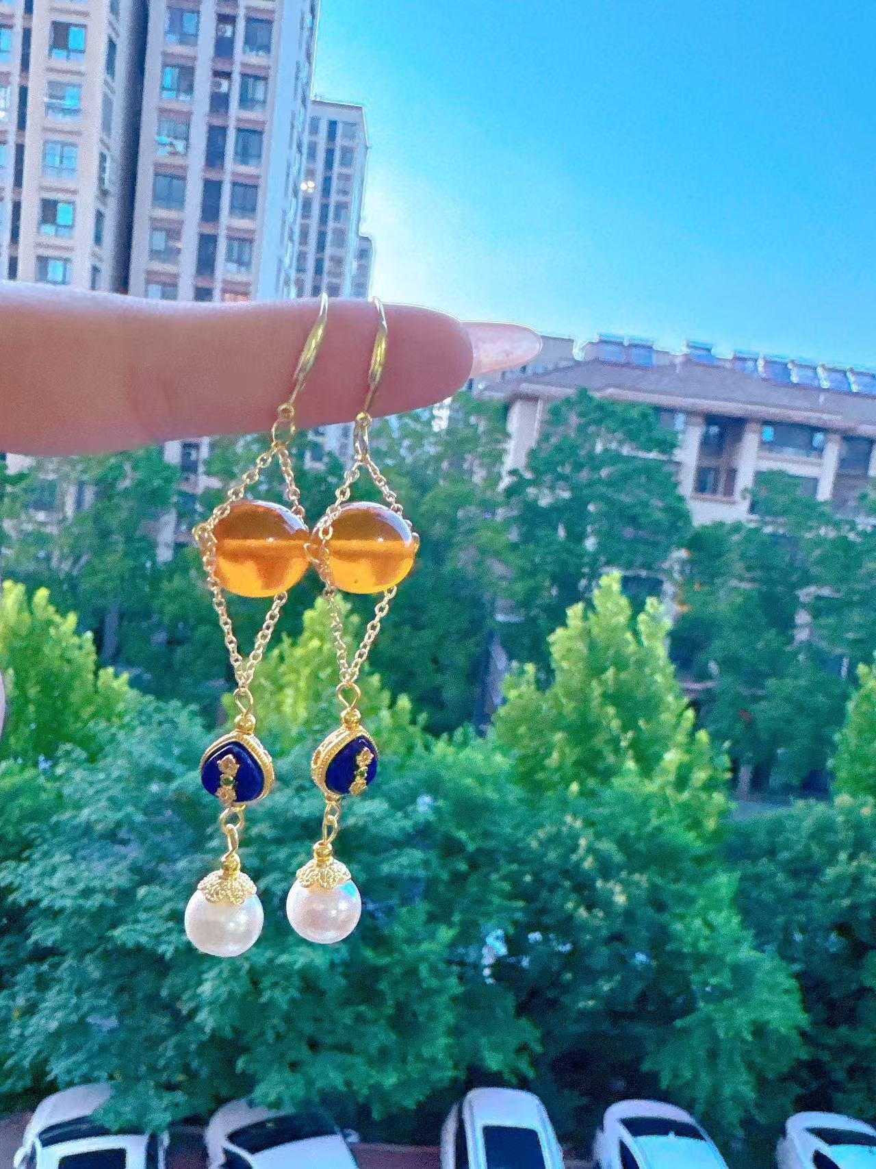 【莹莹专属】天然蓝珀耳钩M4946