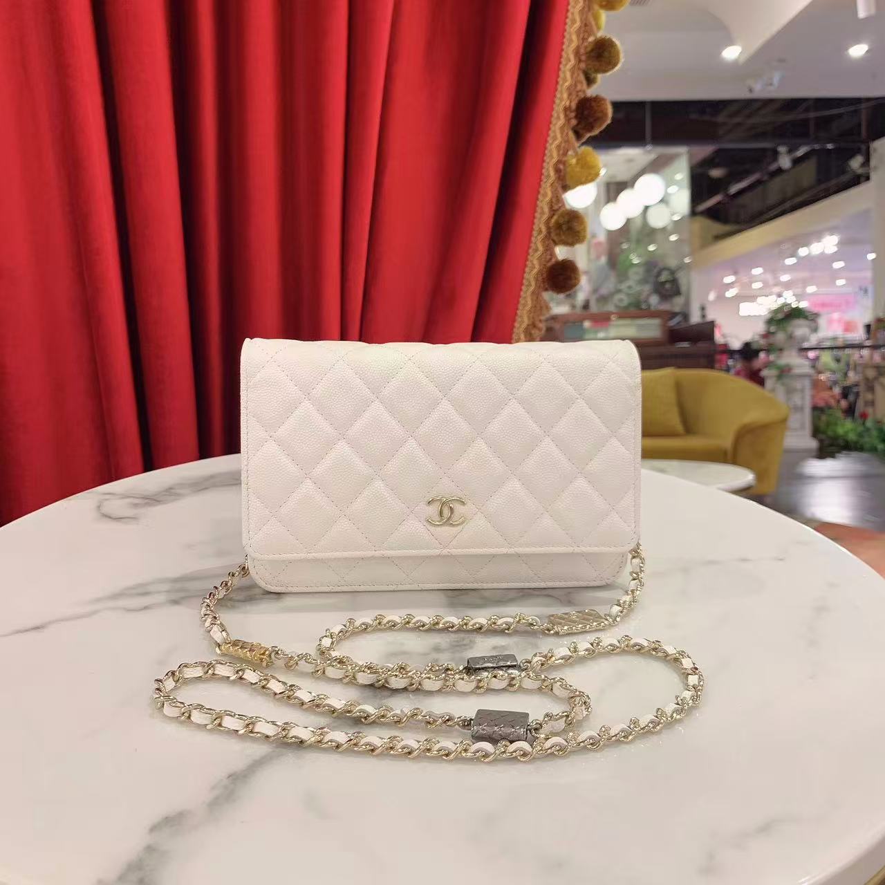 95新 Chanel/香奈儿 21k发财woc白金荔枝牛皮芯片款/42280906