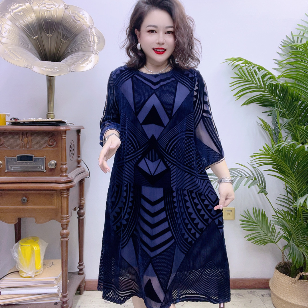 桑蚕丝连衣裙中老年高端大码时尚气质43A1796