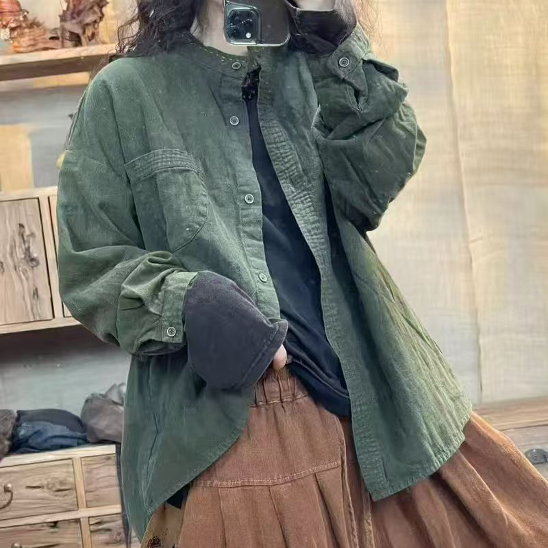  FF双层加厚衬衫宽松休闲做旧简约开衫亚麻外套胸围130 长67