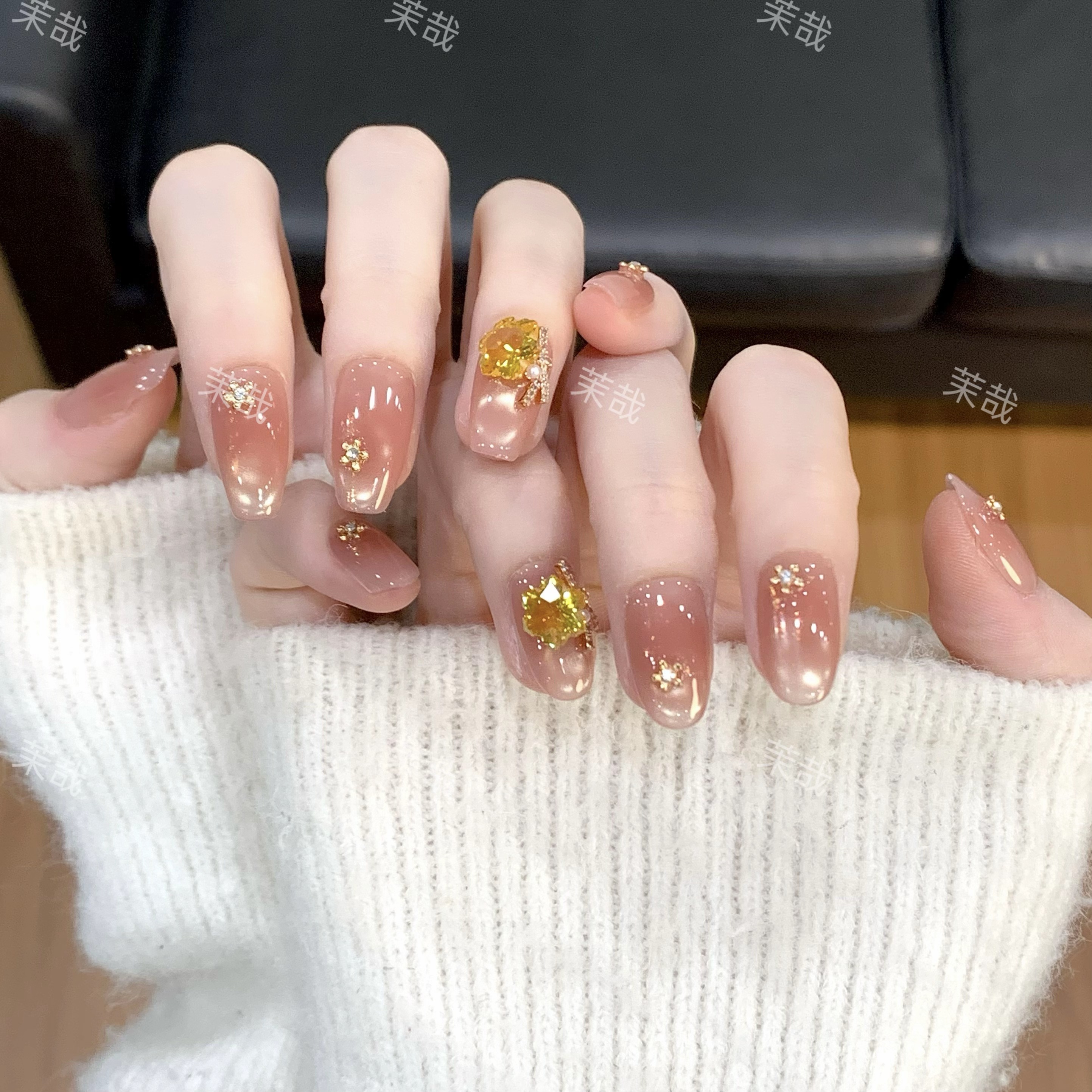 茉哉I现货【小金花】纯手工定制美甲拆卸穿戴甲A3903