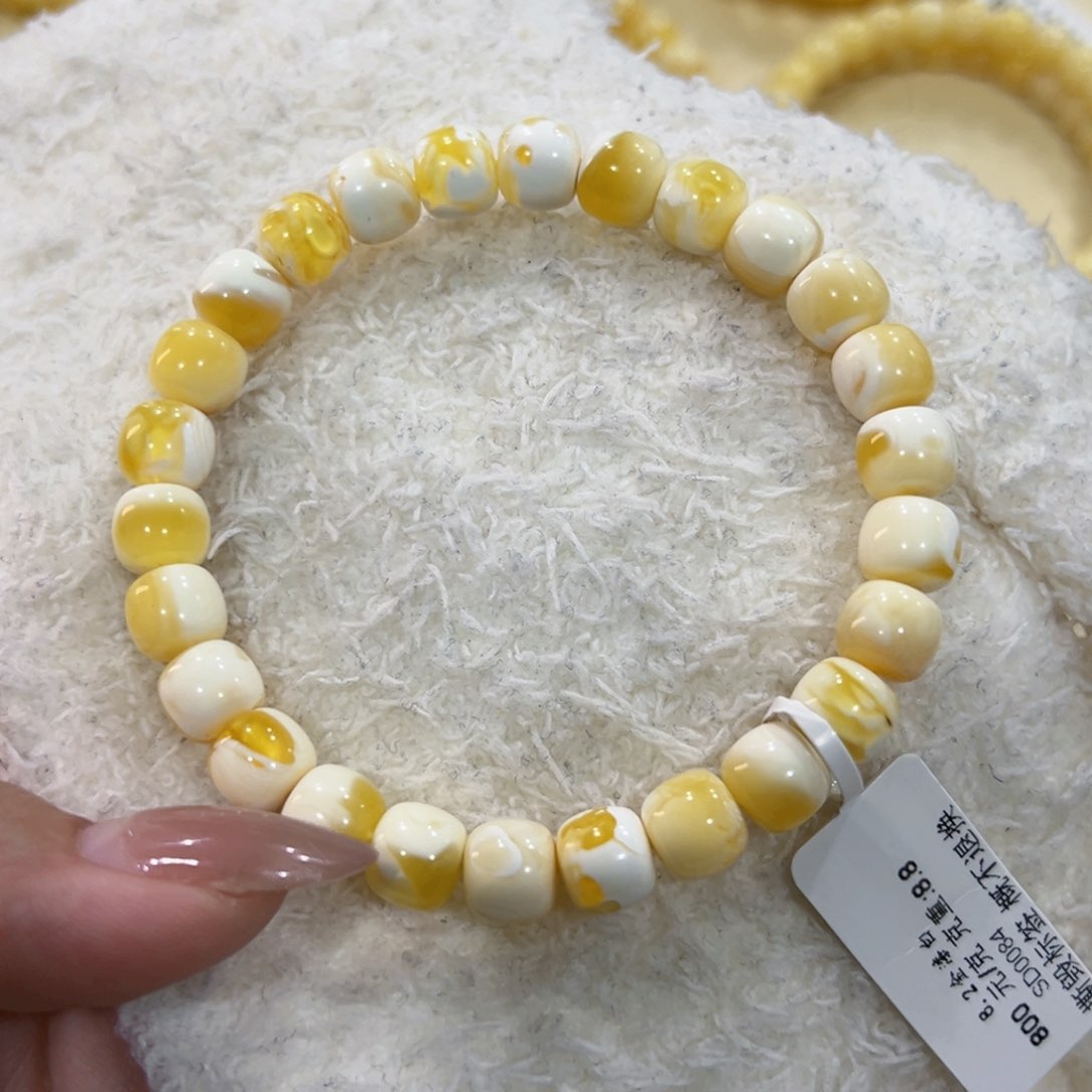 蜜蜡手链未镶嵌L**.8.2m金漆白溶洞手串