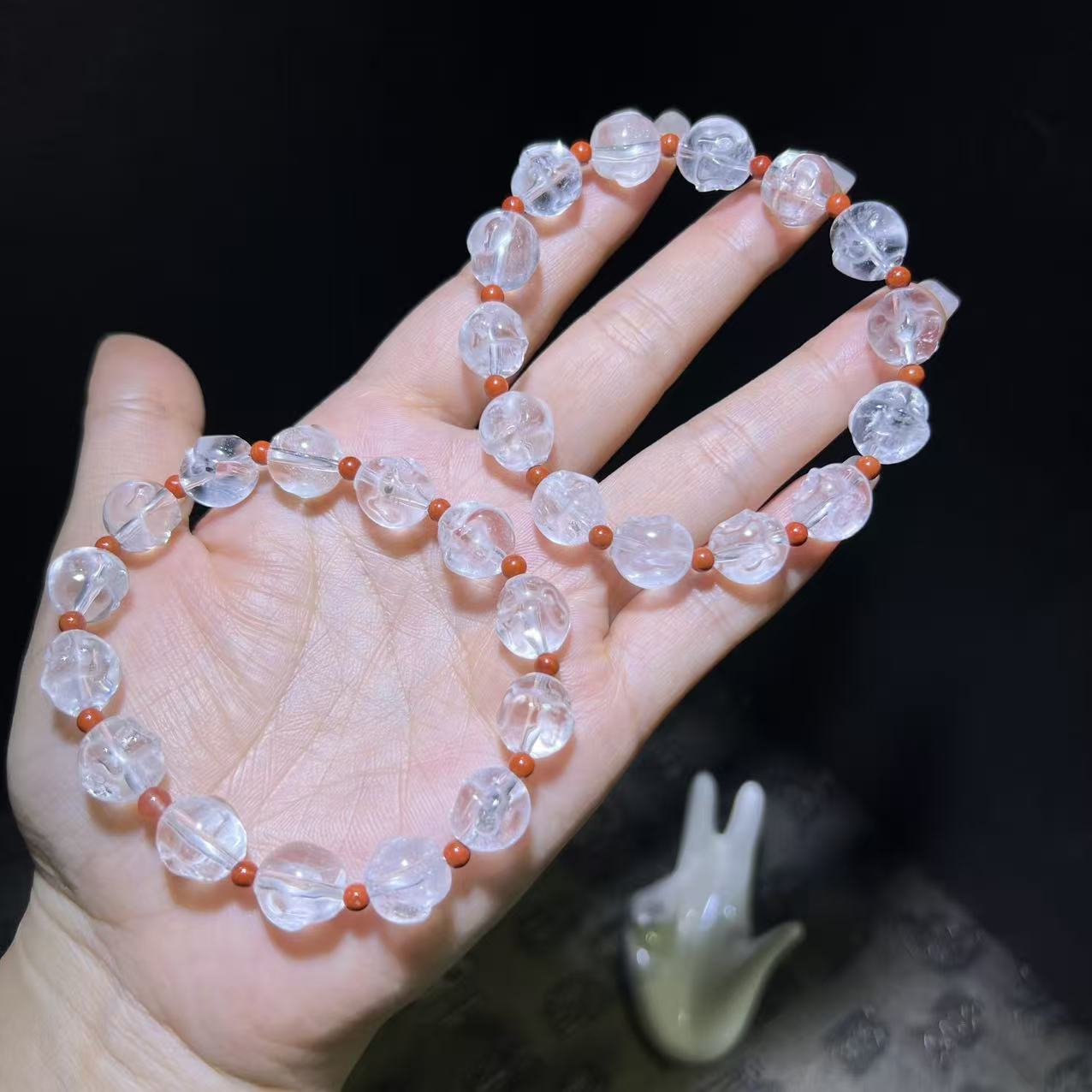 C3348-卡11左右-白阿赛水晶佛头手串-多样性发其一