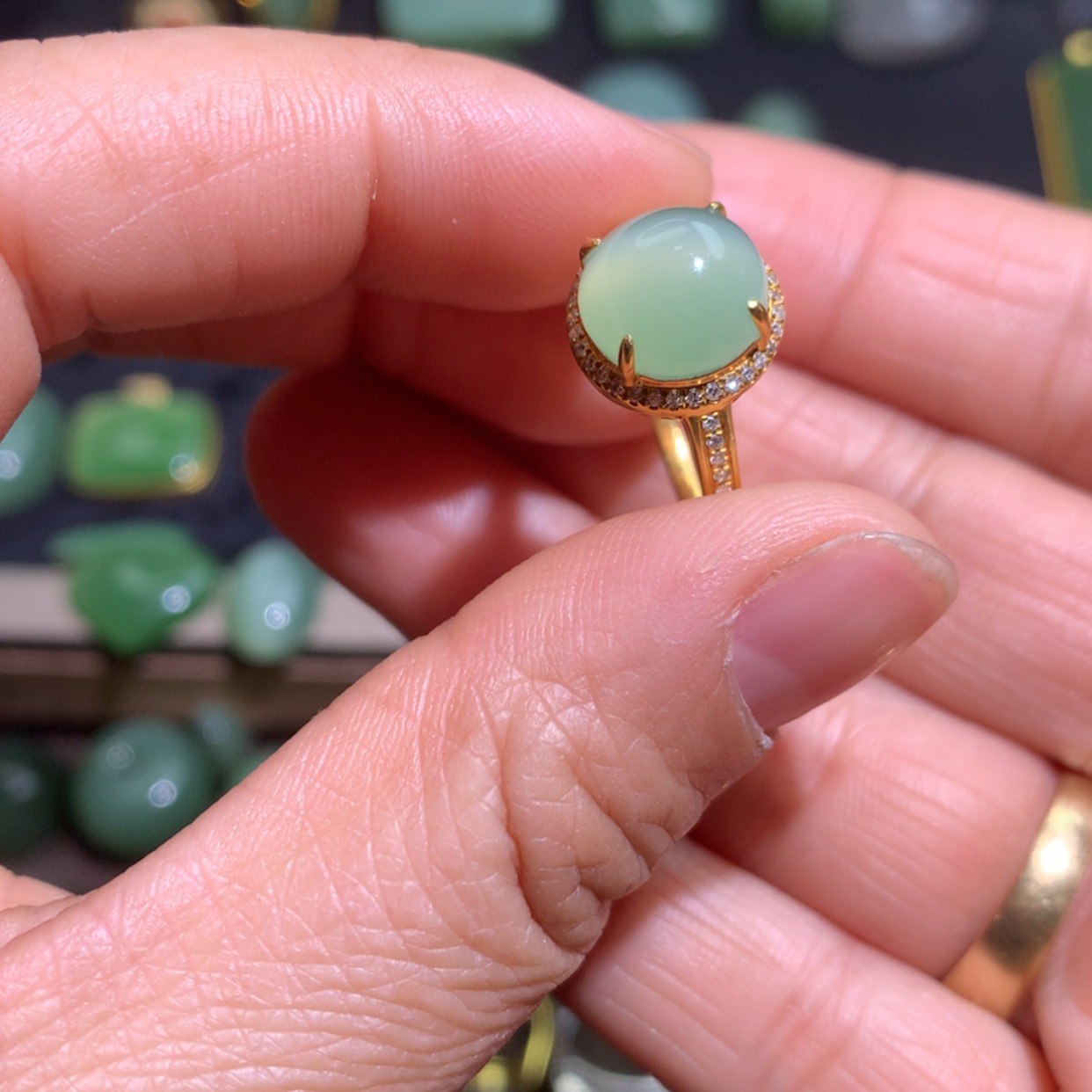 【闪购商品】和田玉珠宝半成品18K金镶嵌