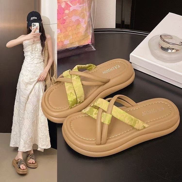 气质网红外穿厚底拖鞋2025新款夏季新款豹纹交叉日常百搭休闲舒适