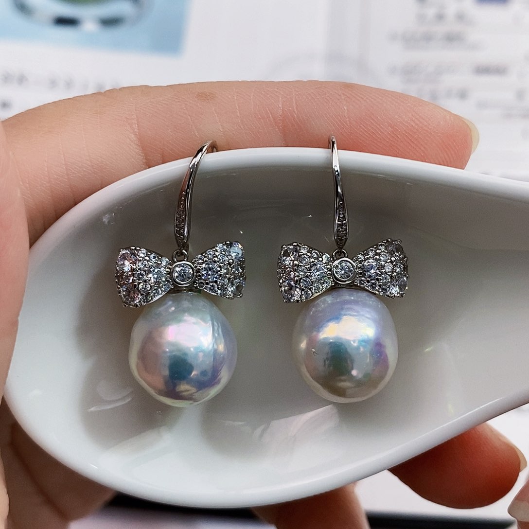 银S925镶嵌特价巴洛克耳饰淡水珍珠九***野