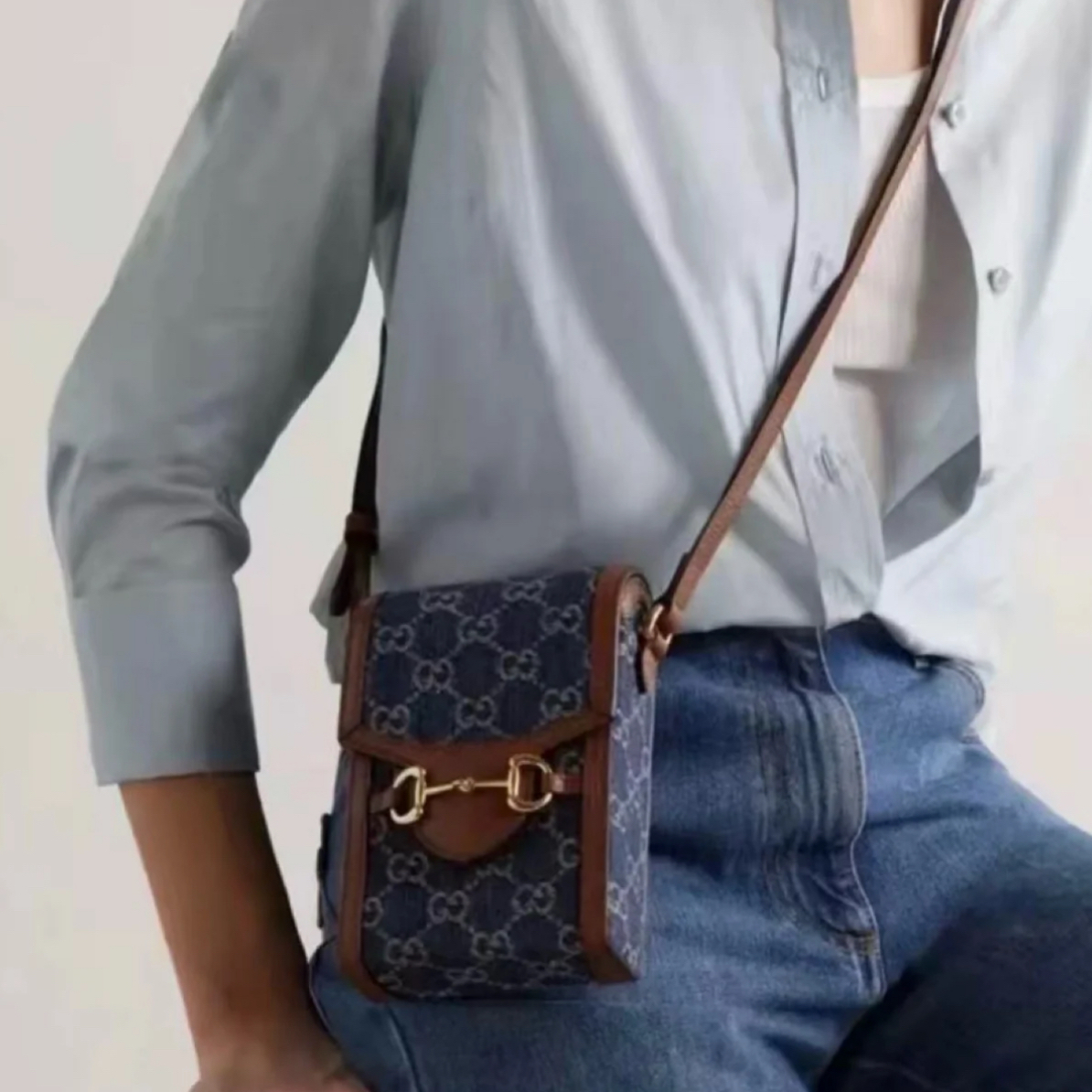 95新 GUCCI/古驰 古驰 · 3212 GUCCI 丹宁牛仔 竖条薯条包