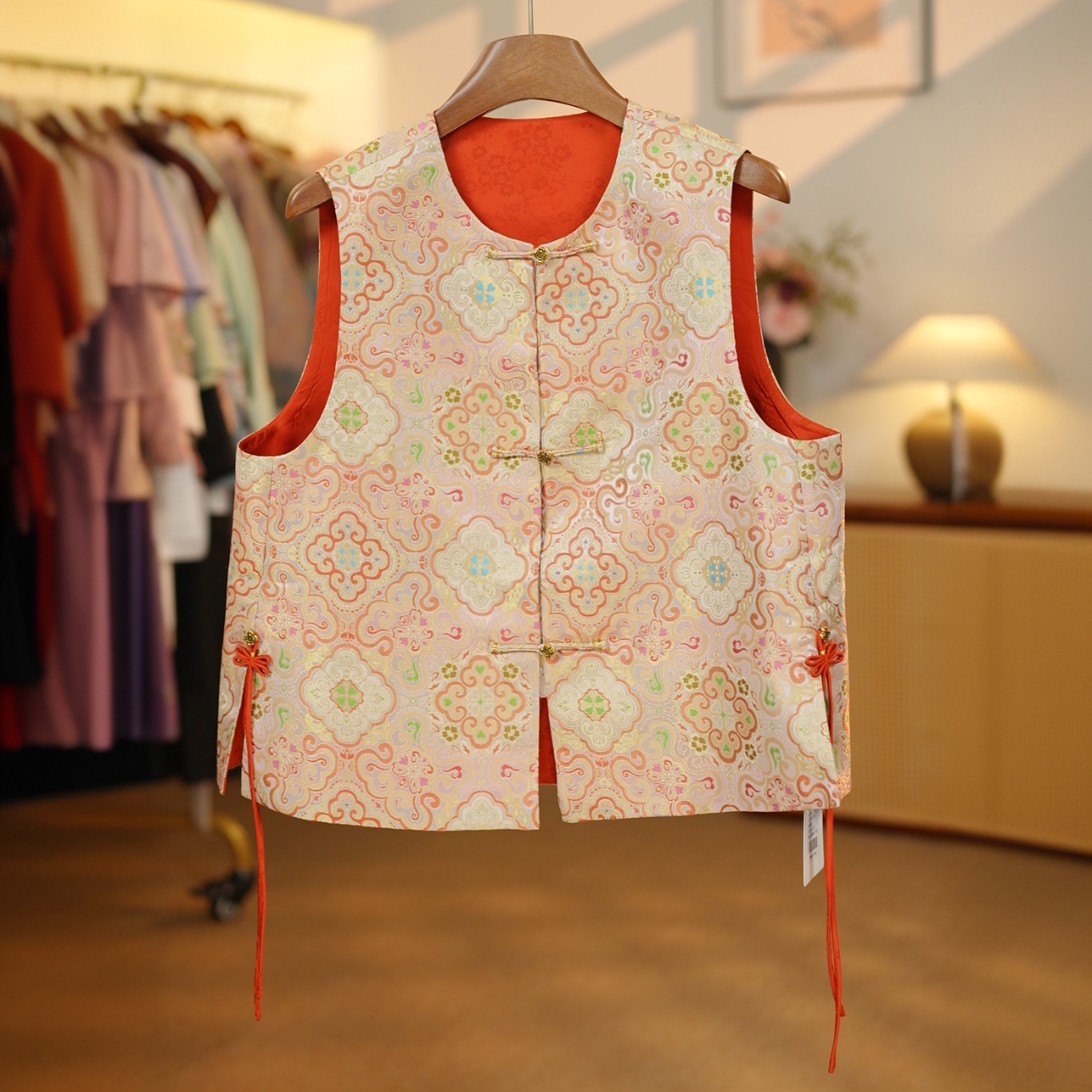 [粉金如意.马甲]宋锦新中式织金桑蚕丝马甲 24Q020